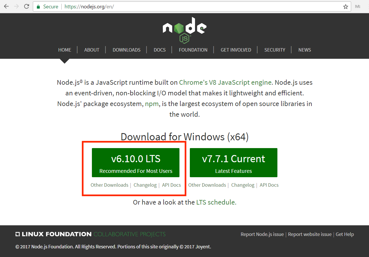 installing node js windows